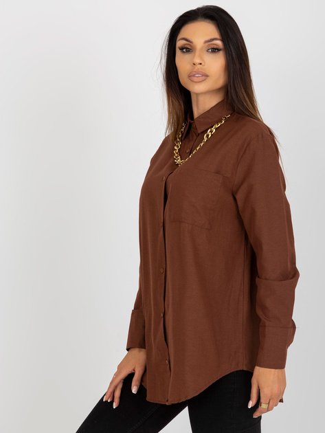 Hurt Brązowa damska koszula oversize z łańcuszkiem