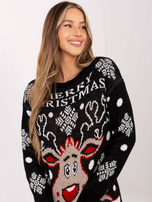 Czarny świąteczny sweter w śnieżynki