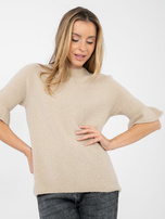 Beżowy damski sweter z falbankami przy rękawach