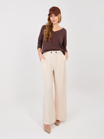 Jasnobeżowe garniturowe spodnie z zakładkami RUE PARIS 