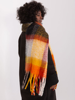 Hurt Pomarańczowo-czarny ciepły szal w kratę