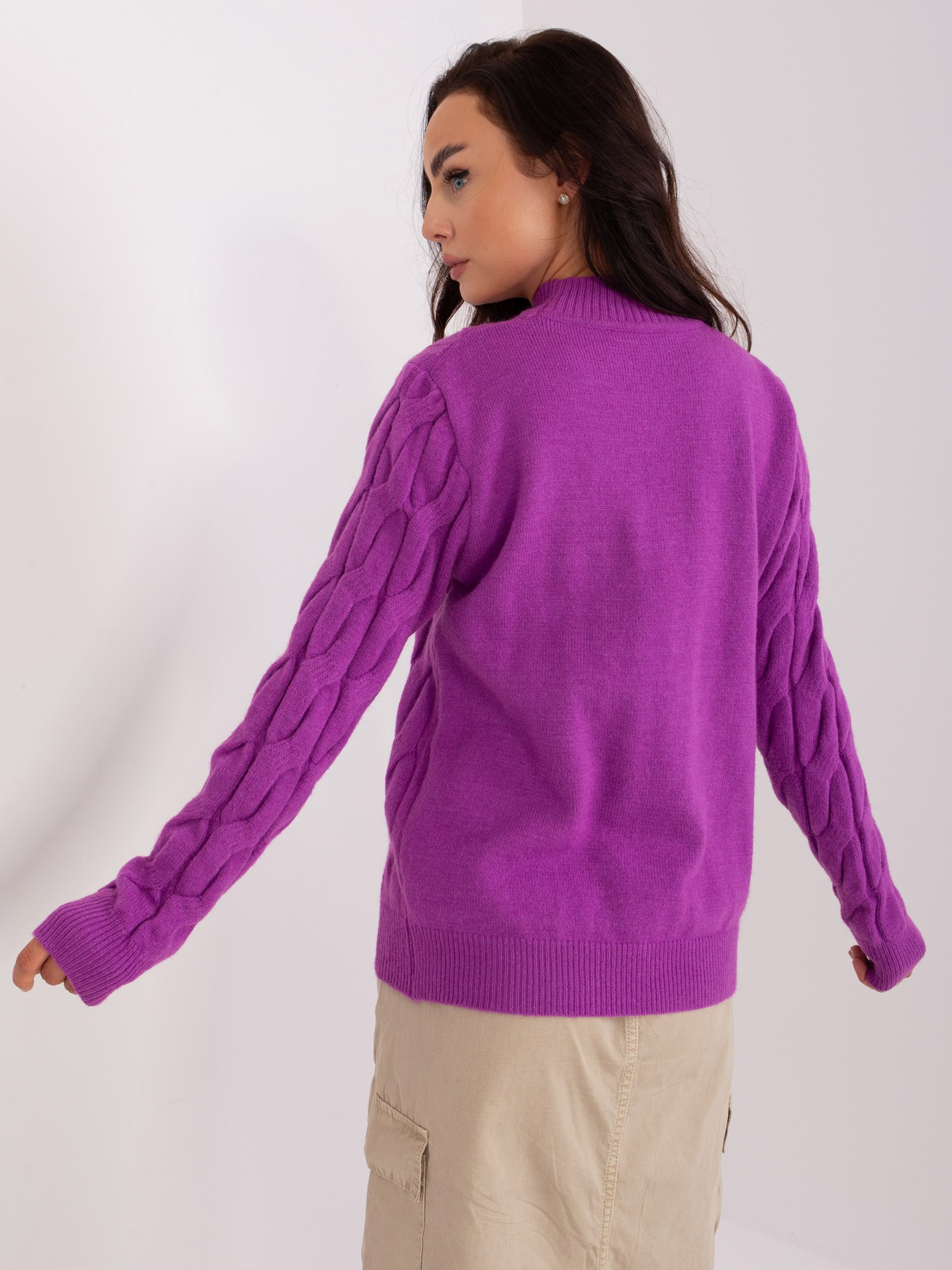Purple sweater with braid weave