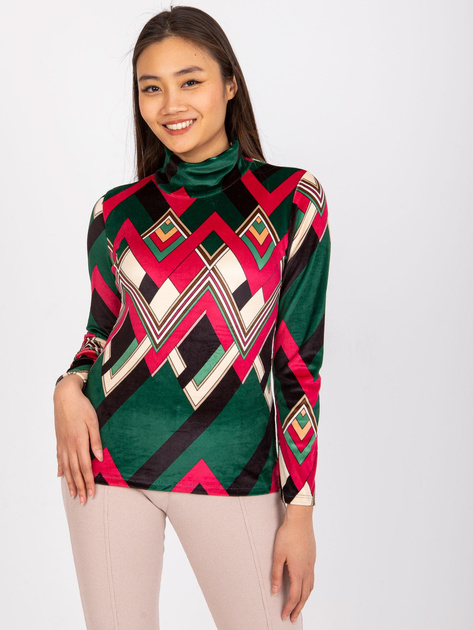 Zielono-fuksjowa bluzka welurowa z długim rękawem Biloxi