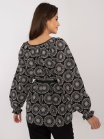 Hurtownia Czarna ażurowa bluzka wizytowa z haftem