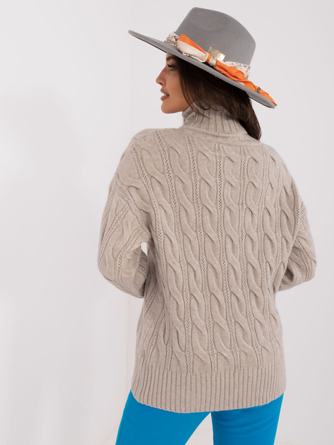 Hurt Jasnoszary damski sweter z golfem i warkoczami