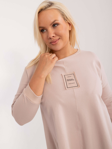 Hurt Beżowa asymetryczna bluzka plus size z okrągłym dekoltem