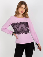 Hurt Jasnofioletowa bluzka wizytowa z koronką i wiązaniem