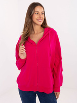 Fuchsia zip-up oversized sweatshirt with pockets.
