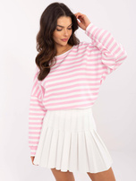 Hurt Różowo-biała damska bluzka oversize z printem