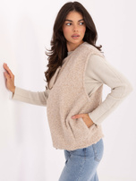 Jasnobeżowa kamizelka z dzianiny typu boucle RUE PARIS