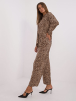 Hurt Beżowo-czarny panterkowy komplet dwuczęściowy z koszulą