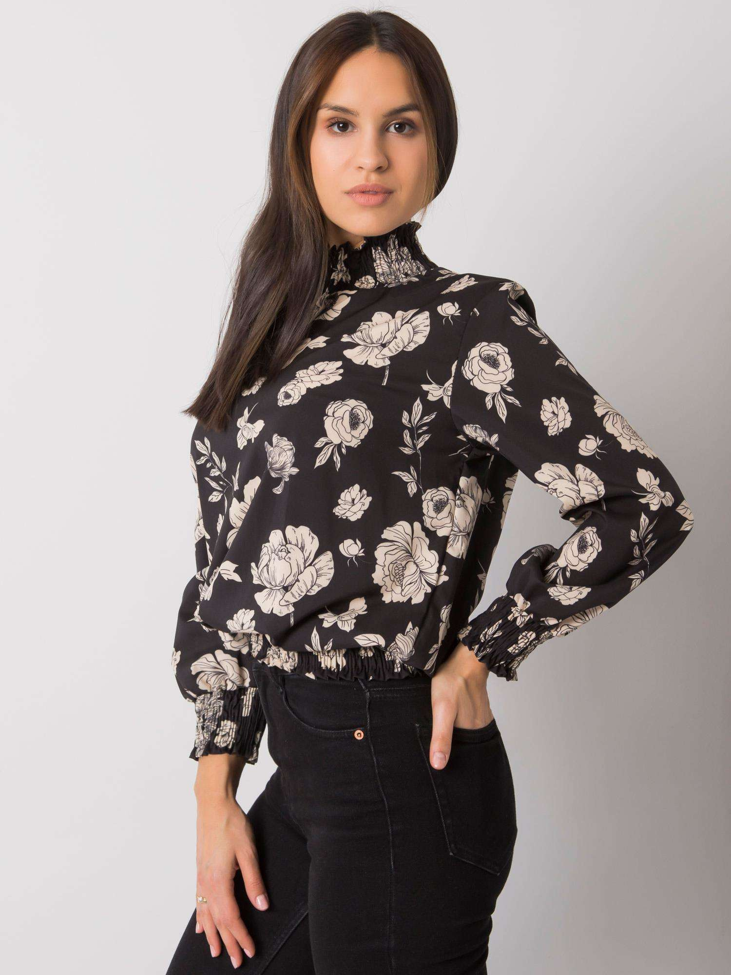 Black and beige blouse with flowers by Damika