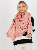 Hurtownia Brudnoróżowy damski szal z nadrukiem