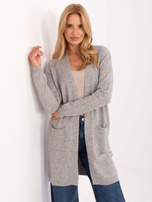 Szary damski kardigan z kieszeniami 