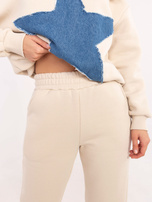 Hurt Beżowy dwuczęściowy komplet z jeansową wstawką