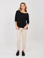 Czarna damska bluzka basic z dekoltem w łódkę RUE PARIS 