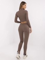 Brązowy dwuczęściowy prążkowany komplet Ivette RUE PARIS