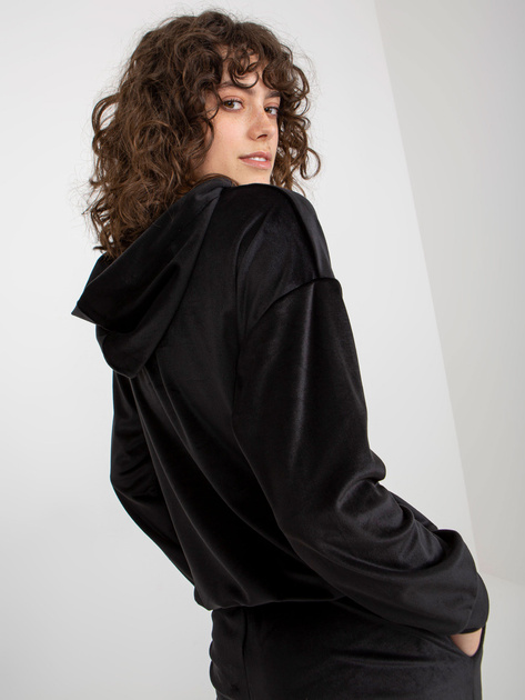 Hurt Czarny damski komplet welurowy ze spodniami i bluzą