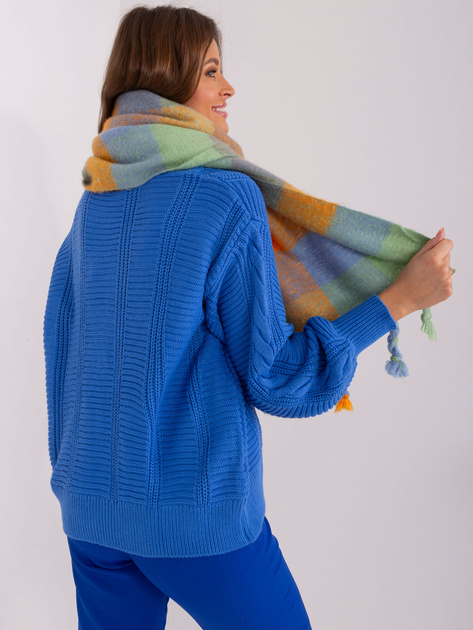 Hurt Pomarańczowo-zielony szal z ozdobnymi frędzlami