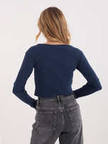 Granatowa prążkowana bluzka basic z długim rękawem