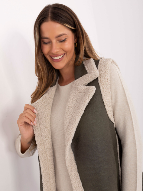 Khaki damska kamizelka z kożuszkiem