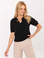 Czarny damski sweter z krótkim rękawem