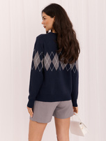 Granatowy damski sweter w geometryczny wzór