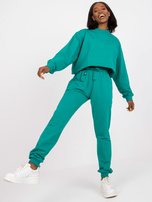 Ciemnozielone spodnie dresowe basic z wysokim stanem 