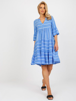 Hurt Niebieska letnia sukienka w paski z wiskozy SUBLEVEL