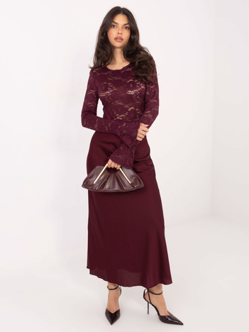 Burgundowe przezroczyste body z koronki 