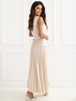 Jasnobeżowa elegancka sukienka z paskiem RUE PARIS