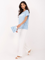 Jasnoniebieska damska bluzka z krótkim rękawem RUE PARIS 