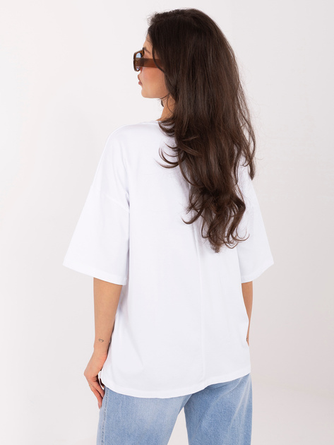 Biały damski t-shirt oversize z bawełny RUE PARIS