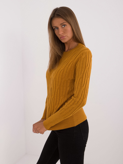 Hurt Musztardowy sweter klasyczny z okrągłym dekoltem