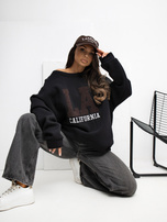 Czarna damska bluza oversize z naszywką RUE PARIS 