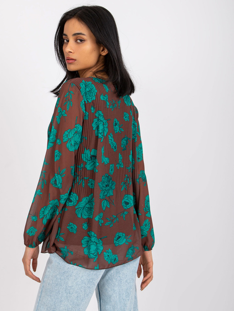 Brązowo-zielona bluzka plisowana Liana