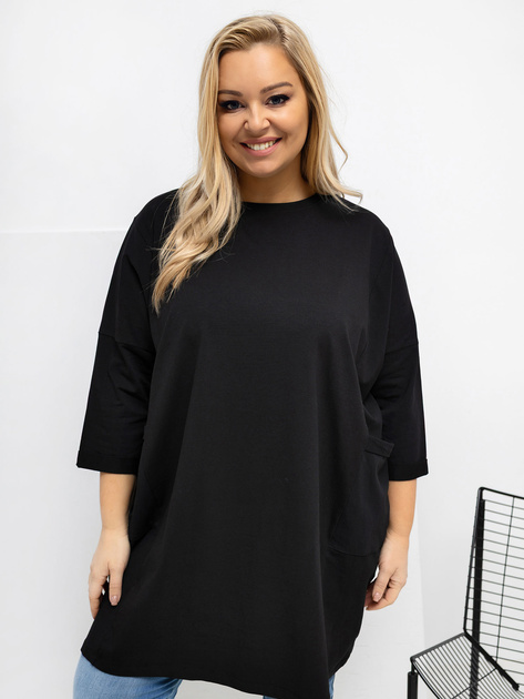 Czarna długa bluzka plus size z rękawem 3/4