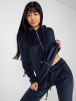 Hurt Granatowy damski komplet welurowy z bluzą z kapturem