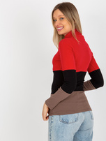 Hurt Czerwono-brązowa bluzka basic z golfem w prążek