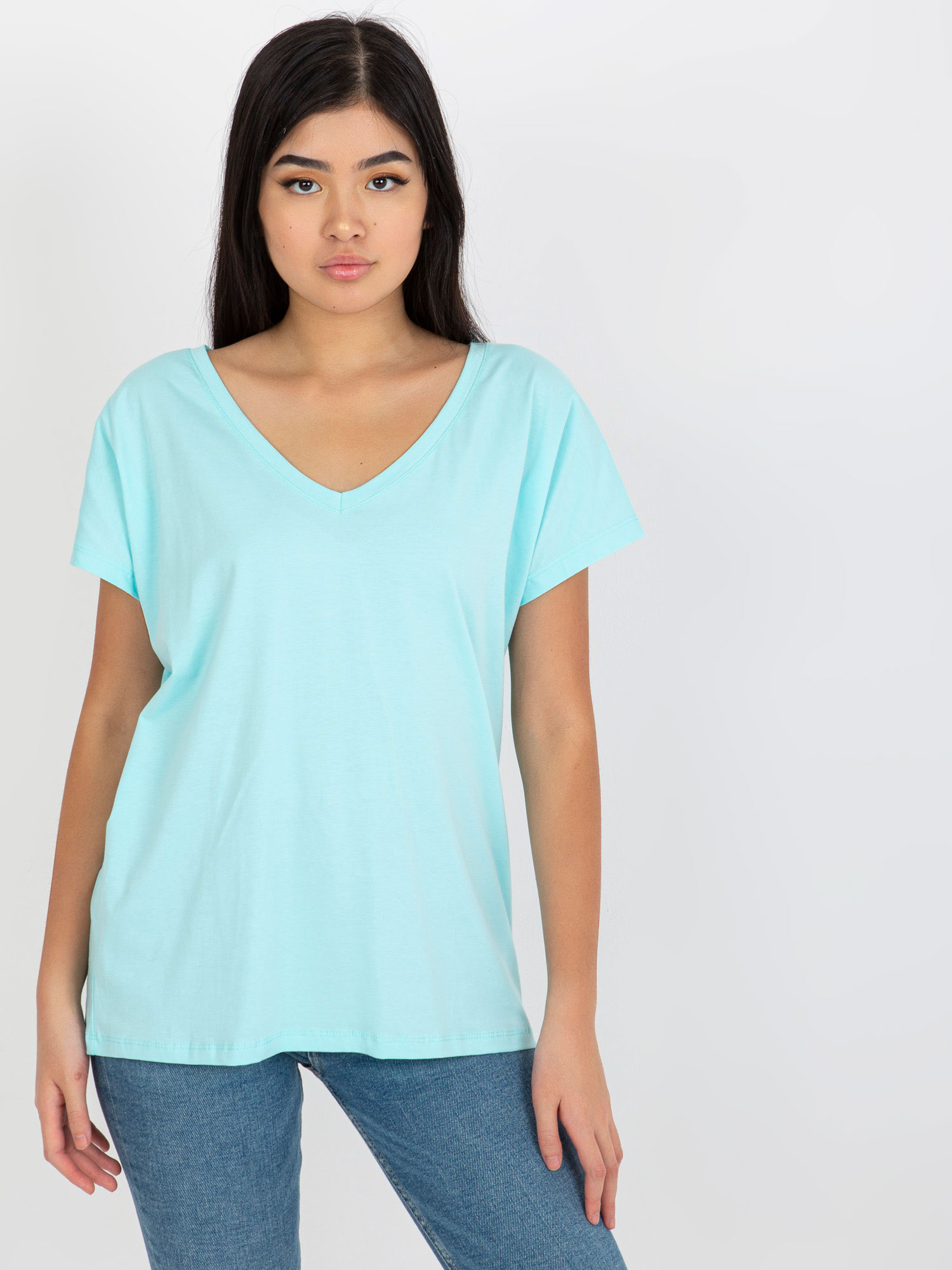 Hurt Jasnomiętowy klasyczny t-shirt basic z bawełny Emory