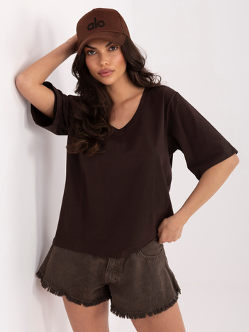 Czekoladowy damski t-shirt oversize z bawełny RUE PARIS  