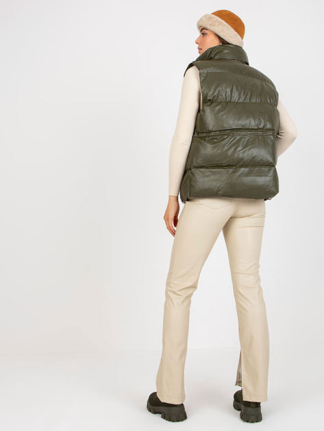 Hurt Khaki puchowa kamizelka z eko skóry z pikowaniem