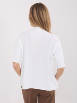 Ecru women's sweater with ribbed cuffs.