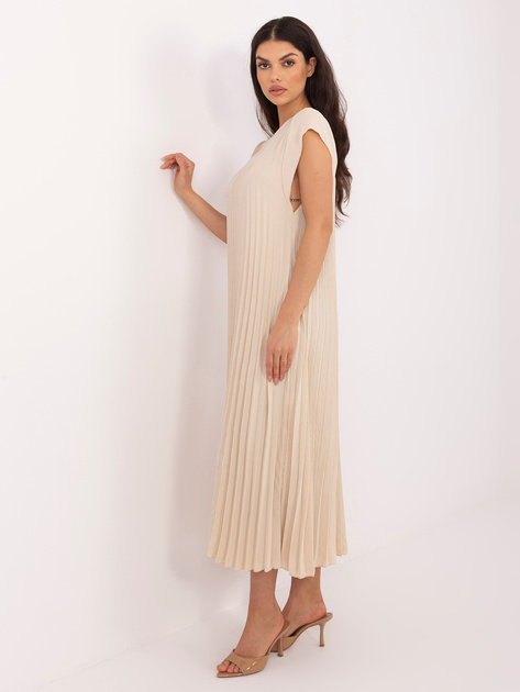 Beżowa koktajlowa sukienka bez rękawów RUE PARIS