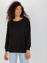 Hurtownia Czarna gładka bluza basic bez kaptura oversize