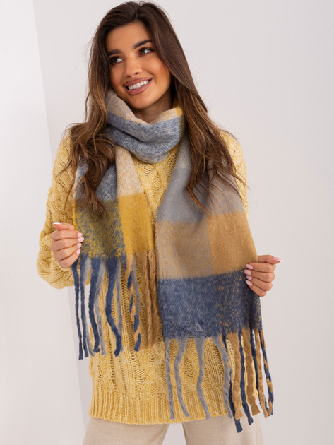 Hurtownia Camelowo-szary szal z frędzlami