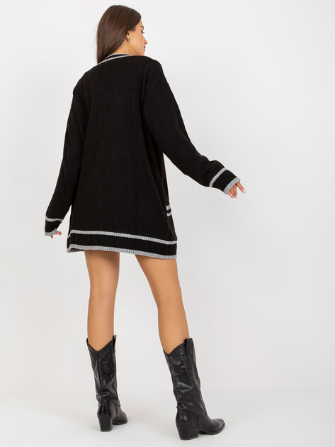 Hurt Czarny dłuższy sweter rozpinany z kieszeniami RUE PARIS