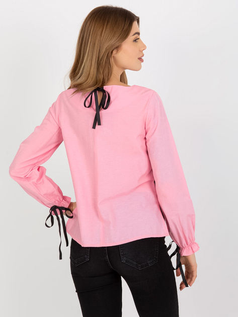 Hurtownia Różowa bawełniana bluzka wizytowa z wiązaniem