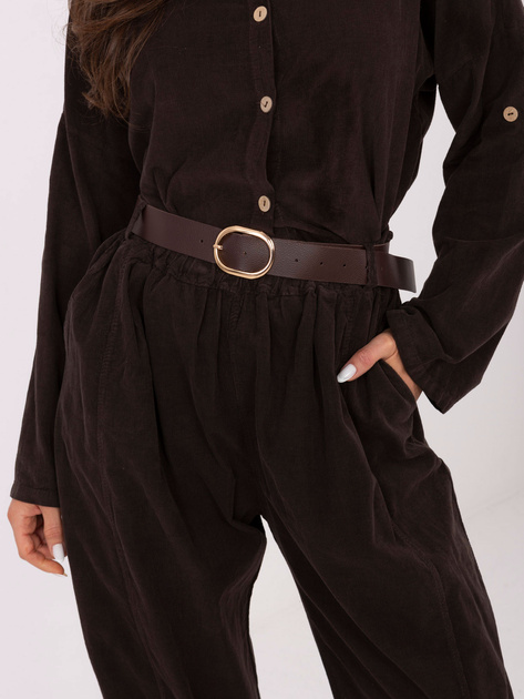 Ciemnobrązowe sztruksowe spodnie z paskiem