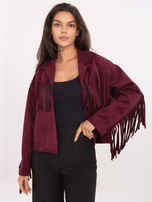 Bordeaux-farbenes Wildlederjacke mit Kragen.